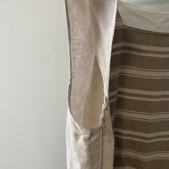 Handmade Plus Size Cotton Linen Patch Pockets Neutrals Brown Stripes Dress - Picture 12 of 15
